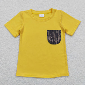 Deer Camo Pocket Yellow Boys Short Sleeve Top