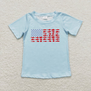 Stars Fish Blue Boys 4th of July Top