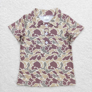 Camo Brown Buttons Boys Short Sleeve Top