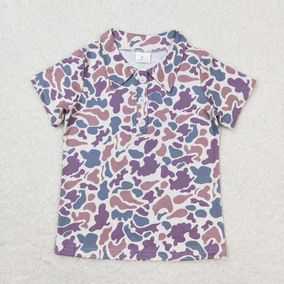 Camo Beige Buttons Boys Short Sleeve Top