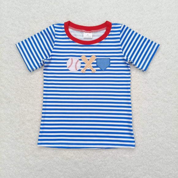 Baseball Blue Stripe Boys Short Sleeve Top