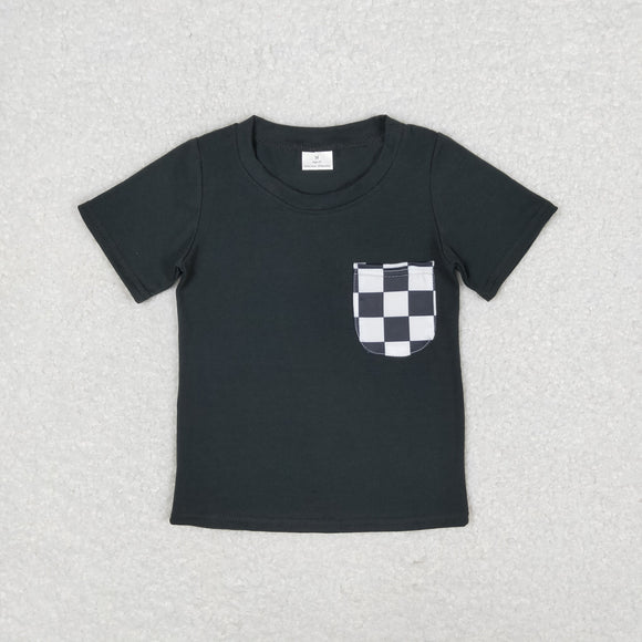 Black White Plaid Pocket Boys Short Sleeve Top