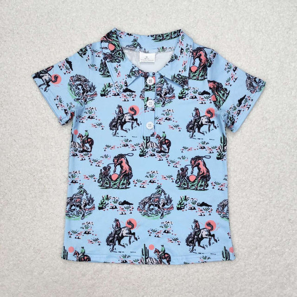 Rodeo Blue Buttons Boys Short Sleeve Top