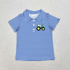 Tractor Blue Stripe Boys Short Sleeve Top