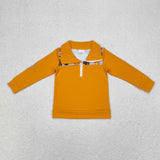 Pumpkin Tractor Gray Orange Polo Boys Long Sleeve Top