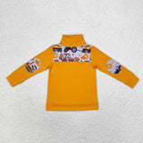 Pumpkin Tractor Gray Orange Polo Boys Long Sleeve Top