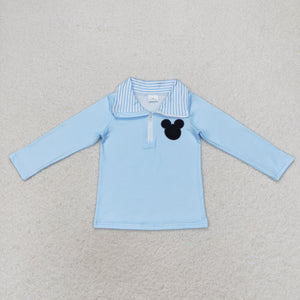 Cartoon Blue Polo Boys Long Sleeve Top