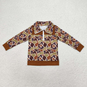 Duck Camo Green Brown Polo Boys Long Sleeve Top