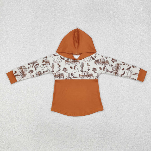 Horse Cactus Brown Boys Hoodie Top