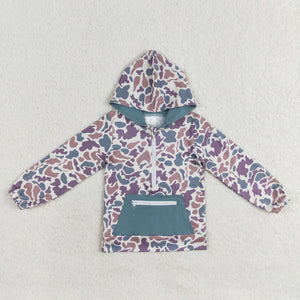 Camo Blue Pocket Beige Boys Hoodie Top