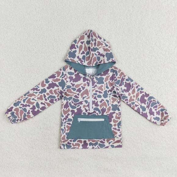 Camo Blue Pocket Beige Boys Hoodie Top