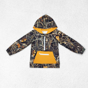 Leaves Camo Orange Pocket Boys Hoodie Top