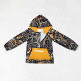 Leaves Camo Orange Pocket Boys Hoodie Top