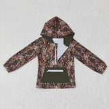 Leaves Camo Green Pocket Boys Hoodie Top