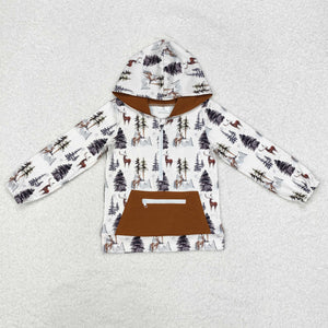 Reindeer Tree Brown Pocket Boys Hoodie Top