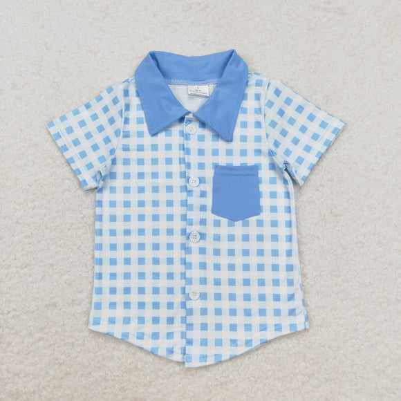 Pocket Blue Plaid Boys Short Sleeve Top