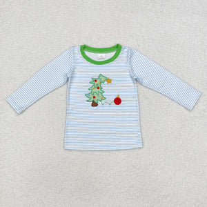 Star Tree Blue Stripe Boys Christmas Top