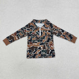 Camo Beige Polo Boys Long Sleeve Top