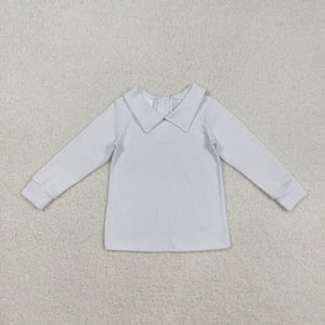 Solid White Collar Boys Long Sleeve Top