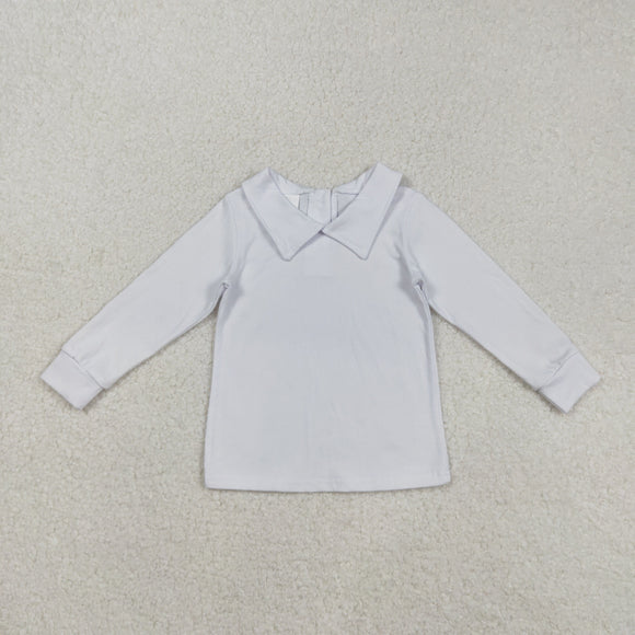 Solid White Collar Boys Long Sleeve Top