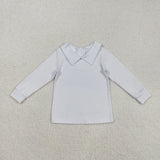 Solid White Collar Boys Long Sleeve Top