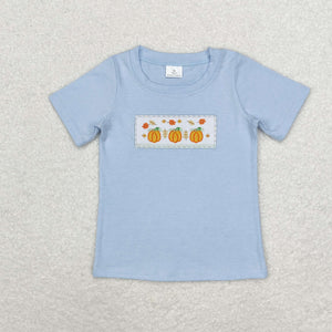 Pumpkin Leaves Blue Boys Short Sleeve Top