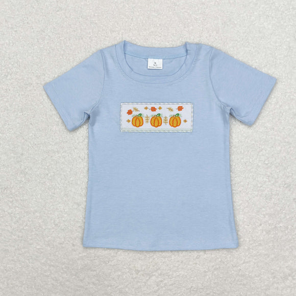 Pumpkin Leaves Blue Boys Short Sleeve Top