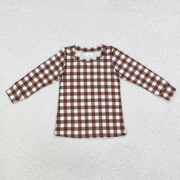 Brown Plaid Boys Long Sleeve Top