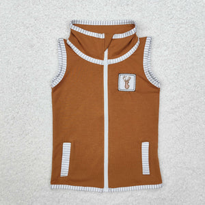 Reindeer Stripe Brown Waistcoat Boys Christmas Top