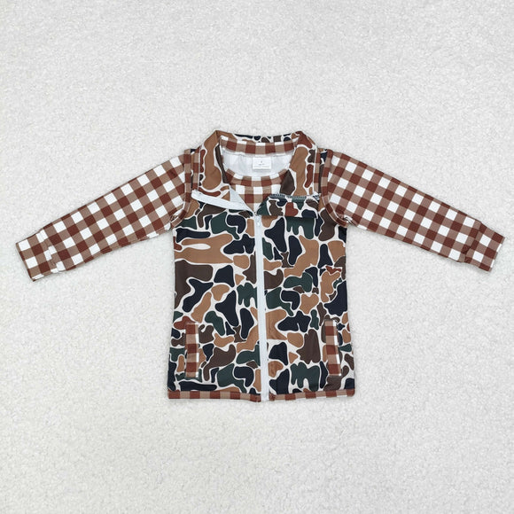 Brown Plaid Camo Waistcoat Boys Long Sleeve Top