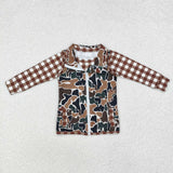 Brown Plaid Camo Waistcoat Boys Long Sleeve Top