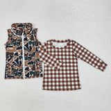 Brown Plaid Camo Waistcoat Boys Long Sleeve Top