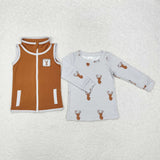 Reindeer Stripe Brown Waistcoat 2pcs Boys Christmas Top