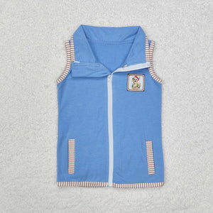 Lights Dog Stripe Blue Waistcoat Boys Christmas Top