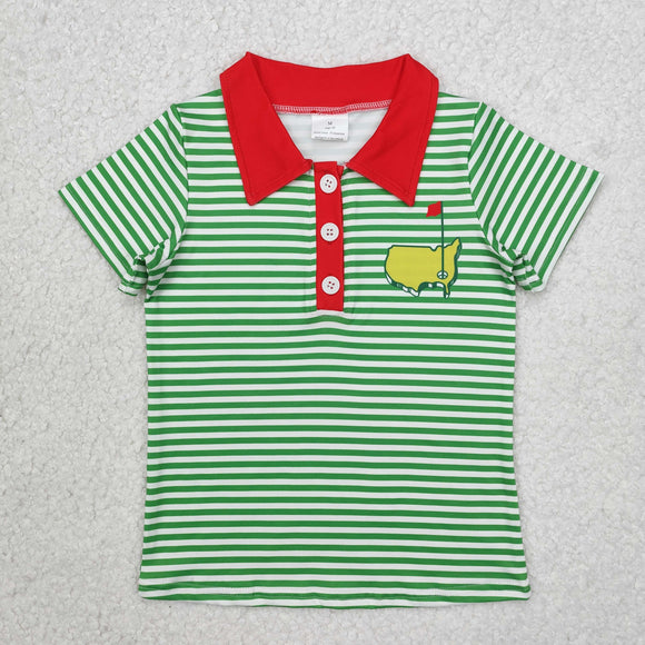 Golf Green Stripe Boys Short Sleeve Top