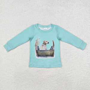 Fishing Dog Bluish Boys Long Sleeve Top