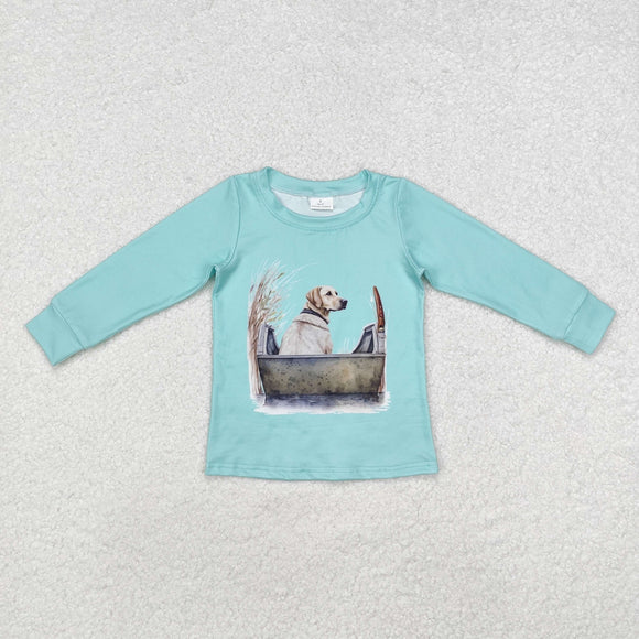 Fishing Dog Bluish Boys Long Sleeve Top