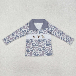 Duck Deer Dog Camo Gray Polo Boys Long Sleeve Top