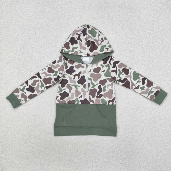 Duck Dog Camo Green Pocket Boys Hoodie Top