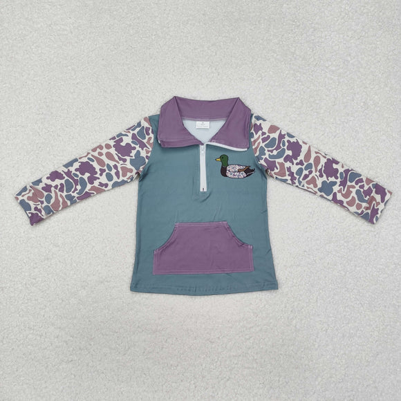 Camo Duck Purple Pocket Polo Boys Long Sleeve Top