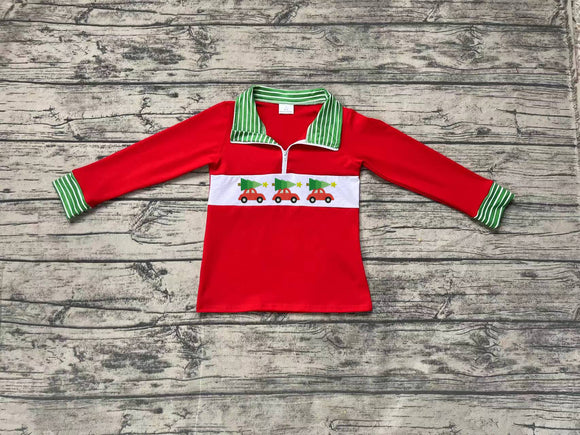 Pre-sale Trees Cars Green Stripe Red Boys Christmas Top