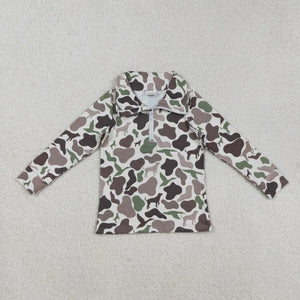 Dog Deer Camo Polo Boys Long Sleeve Top