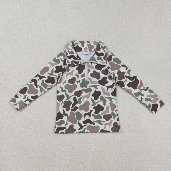 Dog Deer Camo Polo Boys Long Sleeve Top