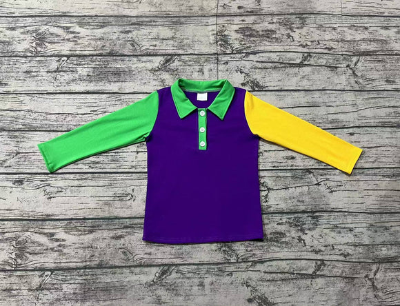 Pre-sale Solid Green Purple Yellow Boys Mardi Gras Top