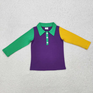 Solid Green Purple Yellow Boys Mardi Gras Top