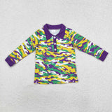 Purple Yellow Green Camo Boys Mardi Gras Top