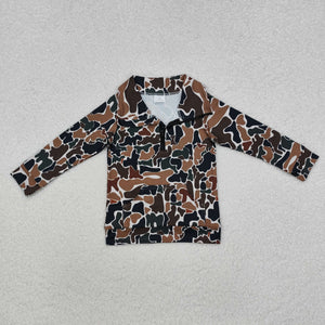 Camo Beige Polo Mommy & Me Boys Long Sleeve Top