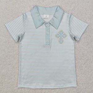 Cross Bluish Stripe Boys Easter Top