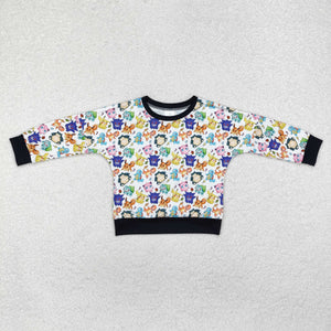 Cartoon White Black Boys Long Sleeve Top