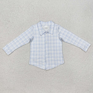 Sky Blue Plaid Polo Boys Easter Top